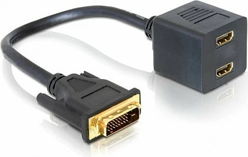 Adapter DeLOCK DVI-D (25-pin) në 2x HDMI, 0.2 m, i zi