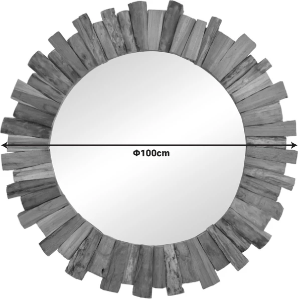 Pasqyrë e rrumbullakët, dru tik, ngjyrë natyrale, D100x5cm