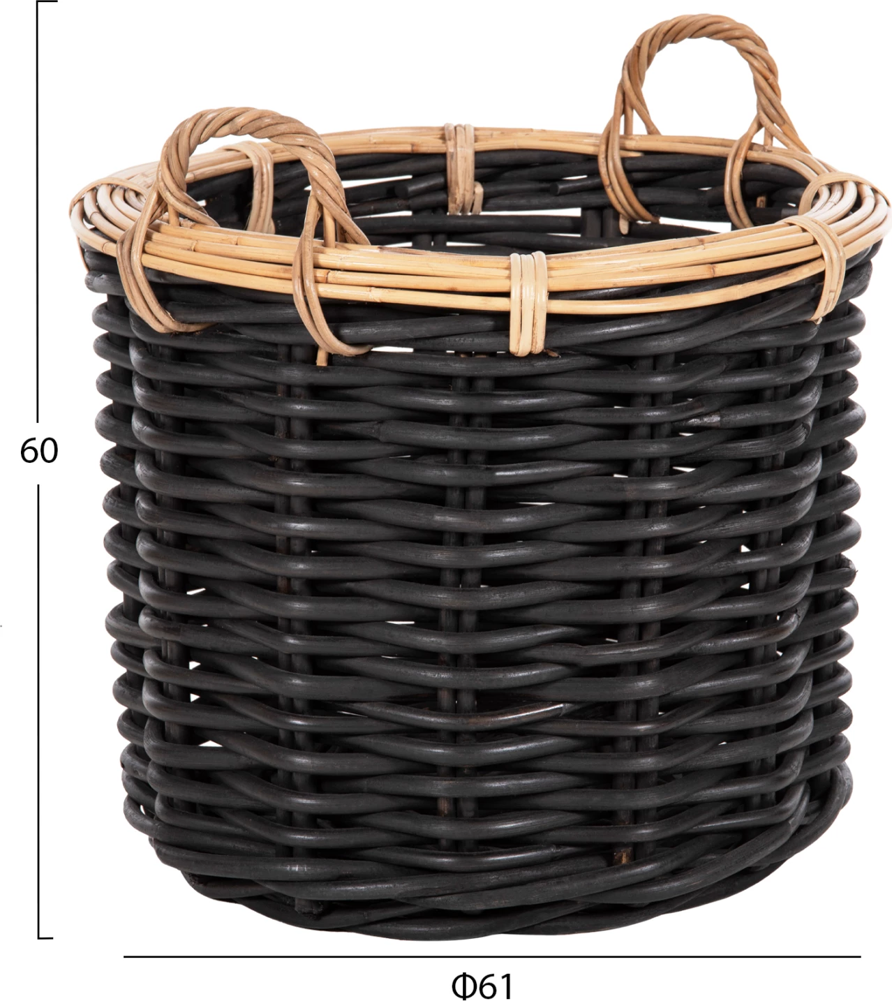 Shporta dyshemeje 2 copë, Potts, FH4379, rattan, ngjyrë e zezë dhe natyrale, Φ61+Φ45 cm