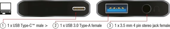 Adapter audio USB-C DeLOCK 63965, 3.5mm + USB 3.0, alumin, antracit