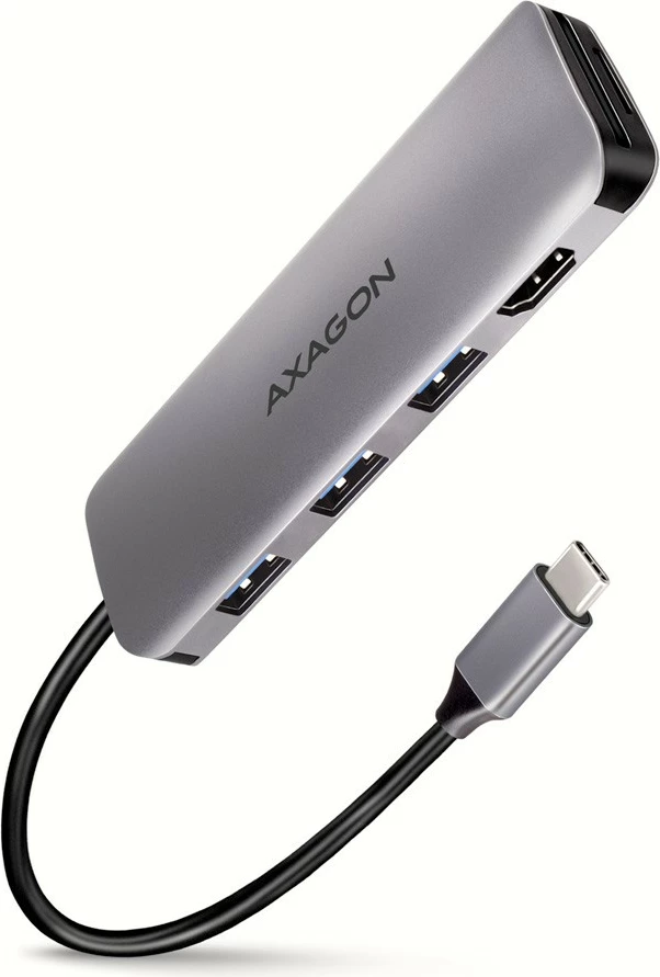 Kasë multiport AXAGON HMC-HCR3A, 3x USB-A, HDMI, SD/microSD, USB-C 3.2 Gen1, 20cm, Gri