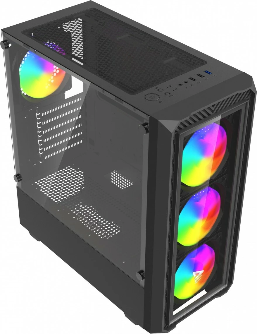 Kasë PC Savio NOCTIS GLASS RGB X1 midi tower ATX/mATX/Mini‑ITX me 4 ftohës RGB PWM, panel xhami të temperuar, filtra pluhuri, e zezë
