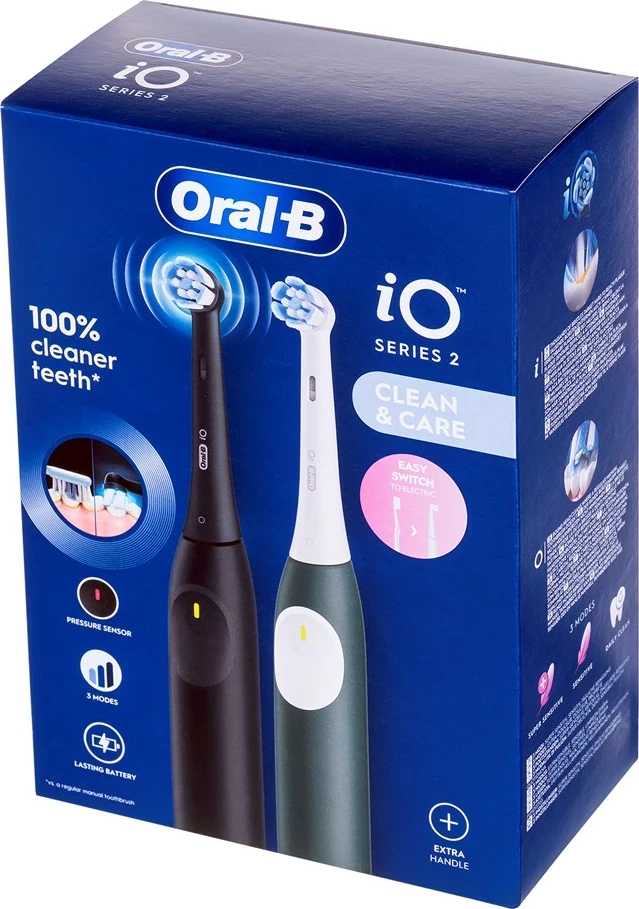 Furçë dhëmbësh elektrike Braun Oral-B iO Series 2 +1, e zezë dhe e gjelbër, set prej 2 copë