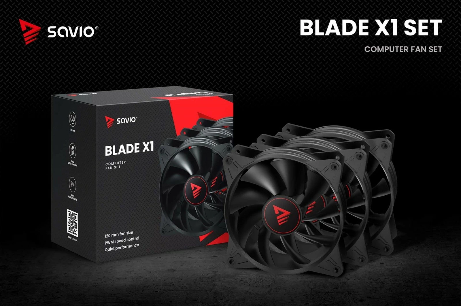 Set ventilatorësh kompjuteri Savio Blade X1, 120mm, 3 x 4-pin PWM, i zi