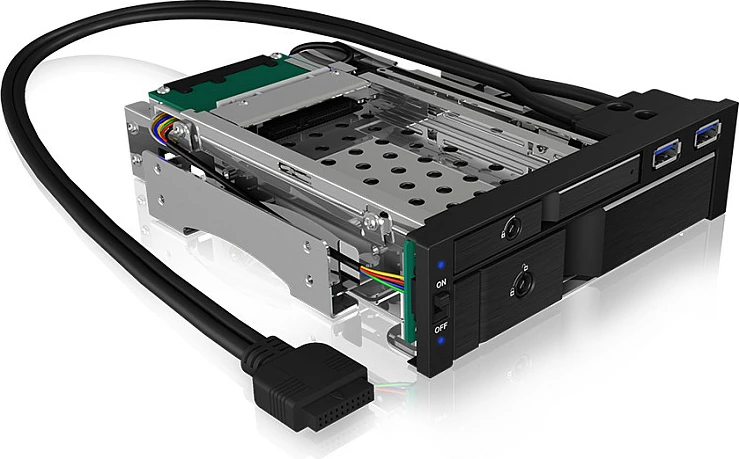 Baj 5.25" ICY BOX IB-174SSK-U për 1x 3.5" + 1x 2.5" SATA, hot-swap, 2x USB 3.2 Gen1, i zi