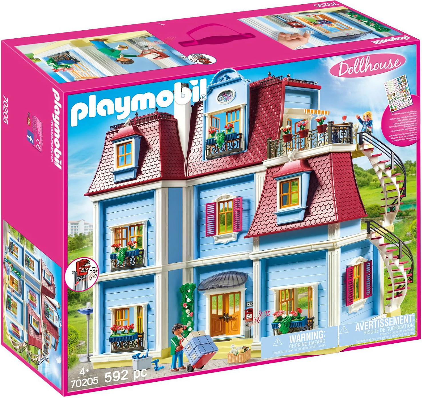 Shtëpi kukullash Playmobil Dollhouse 70205, 592 pjesë, blu/kuqe