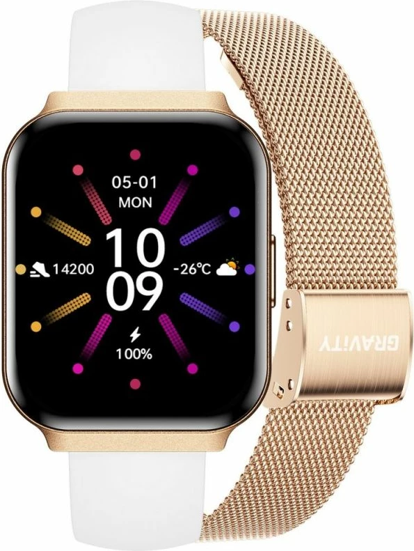 Smartwatch për femra Gravity GT44-1, rrip i bardhë + byzylyk rozë gold
