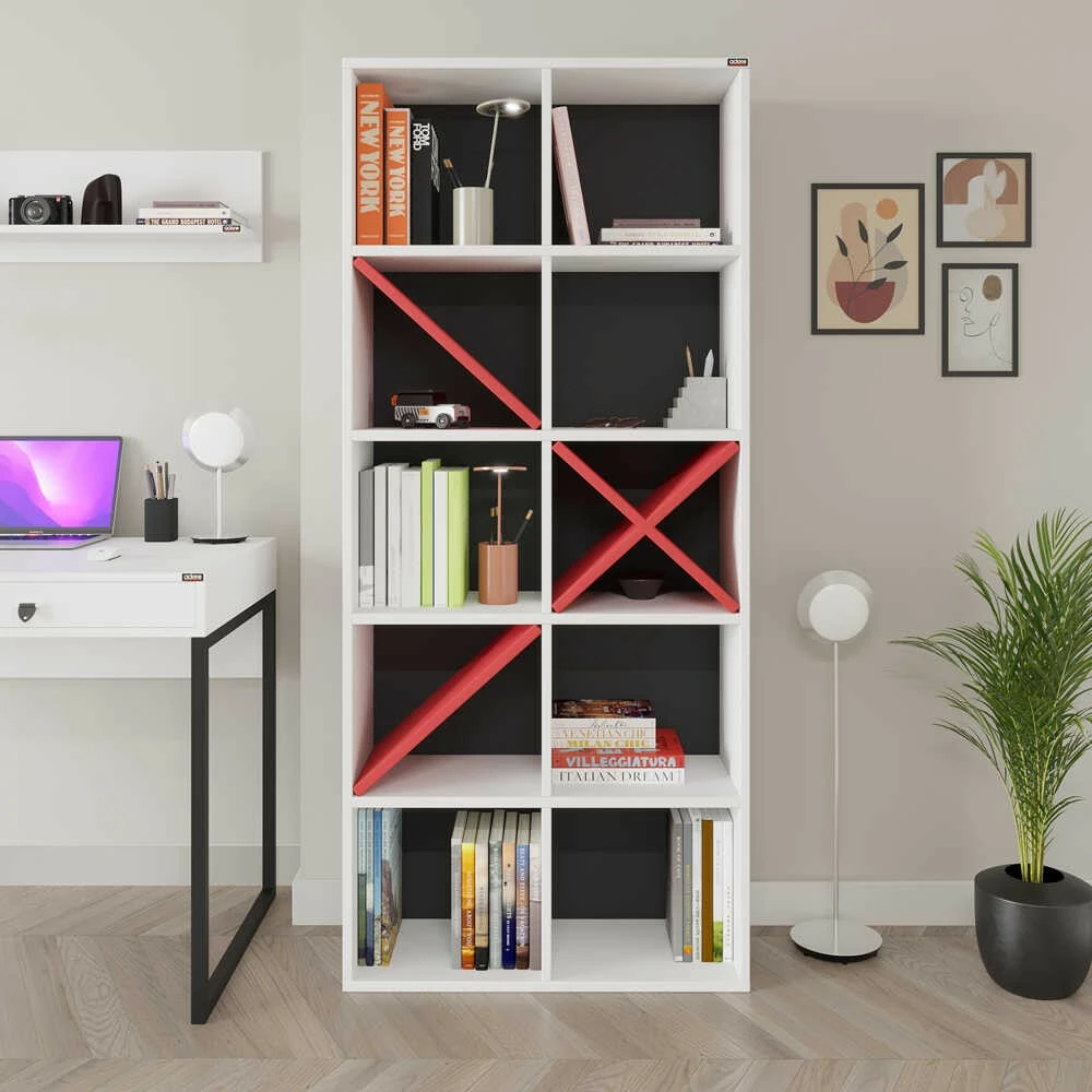 Raft librash Hanah Home, Ktp-910-Bk-1, i bardhë dhe i kuq, 75x188x30cm