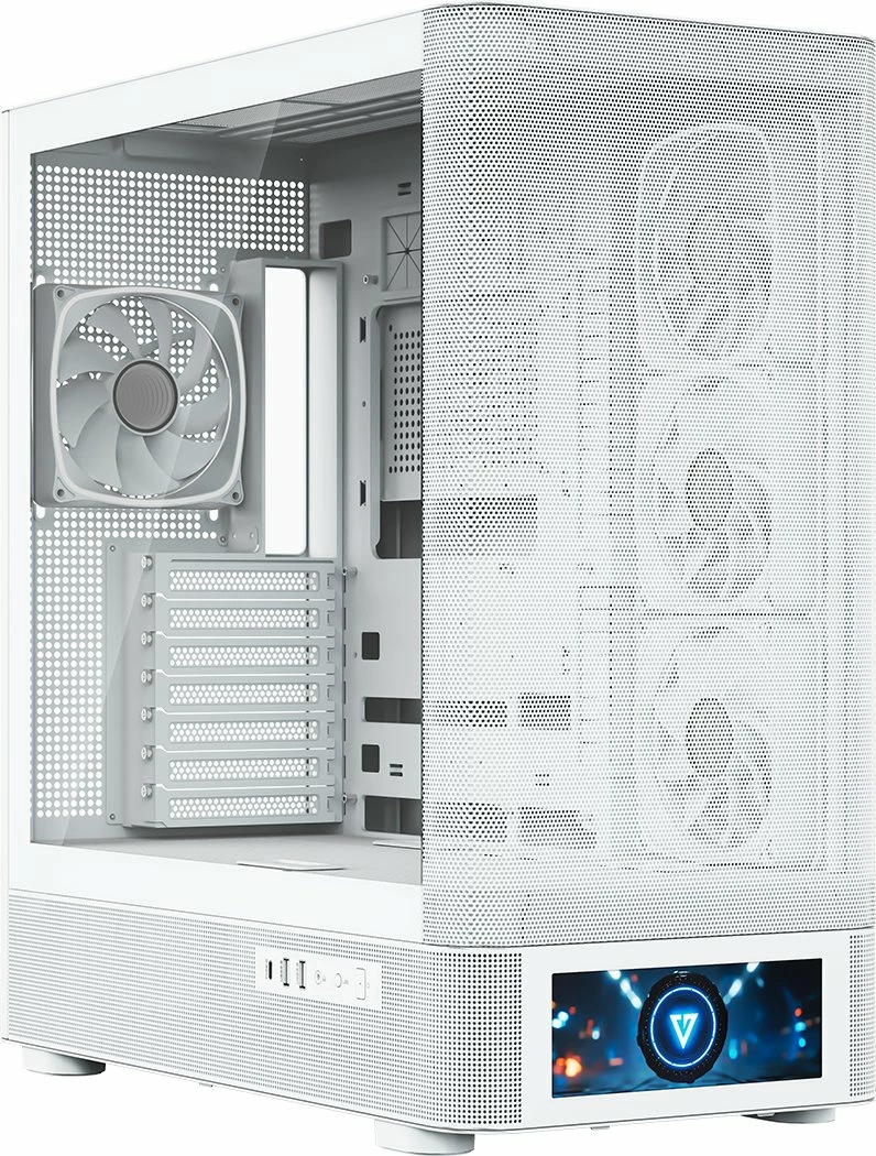 Kasë Modecom Volcano AQ500 ARGB MC-A-AQ500-4FA-W, Midi Tower, LCD ekran, 4x120mm ARGB ventilatorë, ATX/mATX/ITX, USB-C, e bardhë