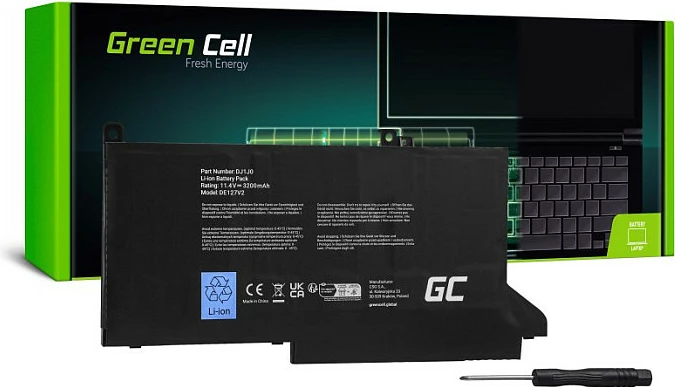 Bateri laptopi Green Cell DJ1J0 për Dell Latitude 7280/7290, 11.4V LiPo, e zezë