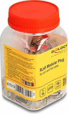 Konektor RJ45 DeLOCK Cat6a për kabllo slim/flat, 100 copë, i bardhë