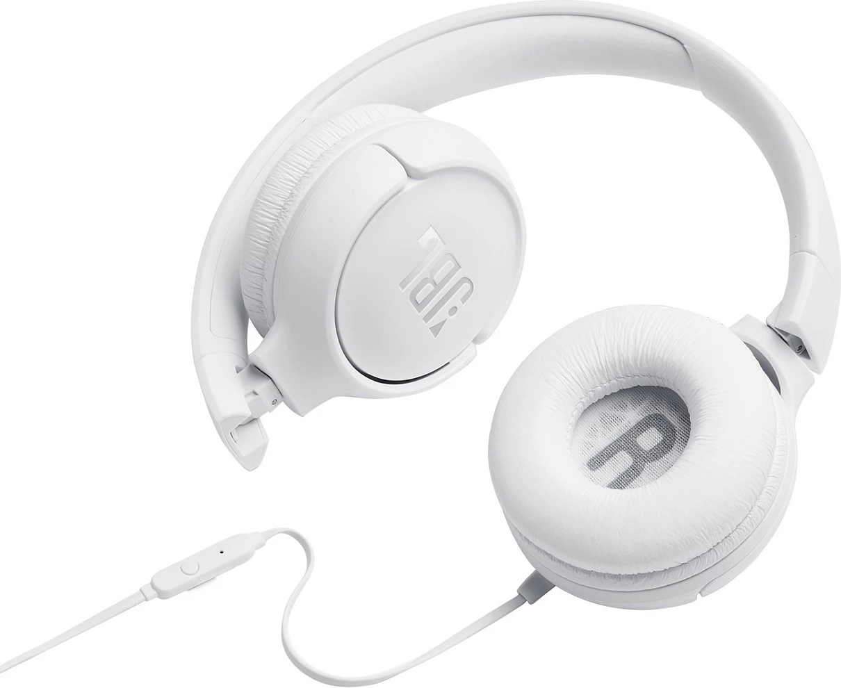 Kufje JBL Tune 500, me kabllo 3.5mm, të palosshme, me mikrofon, të bardha