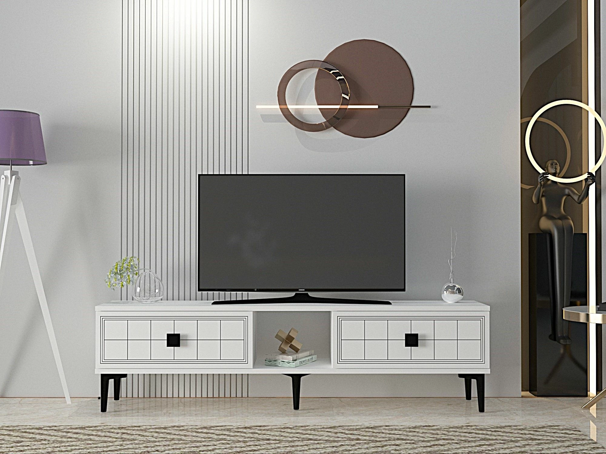 Komodë TV Skye Decor, Yuka 150, e bardhë