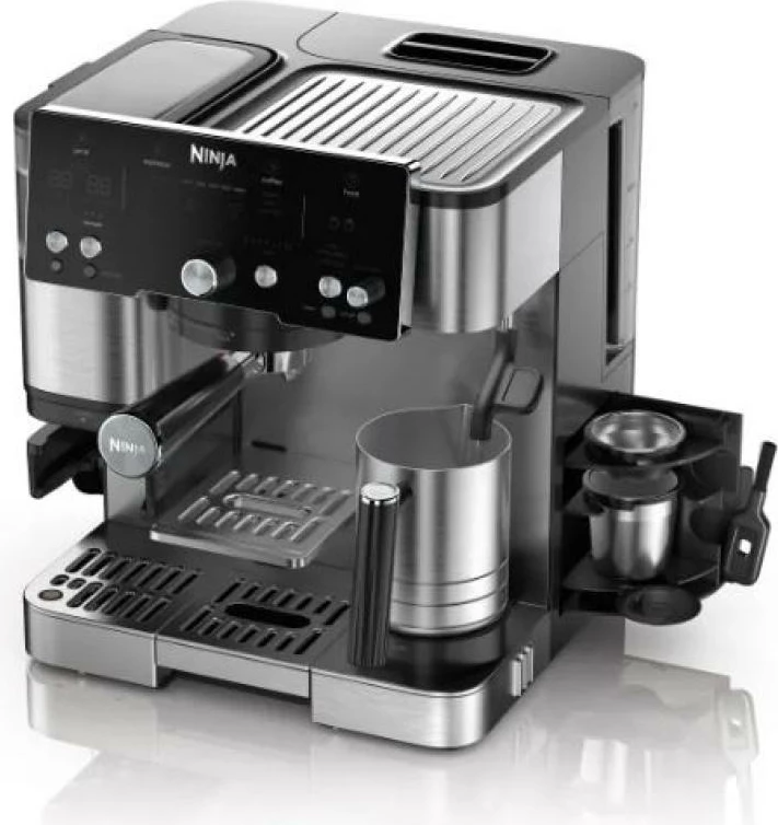 Makinë kafeje 2-në-1 espresso & filter, Ninja Luxe Essential ES501EU, mulli i integruar, Barista Assist, 25 cilësime bluarjeje, madhësi 175–530 ml, Silver Black
