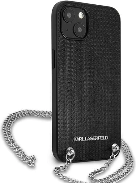Mbështjellës Karl Lagerfeld KLHCP13SPMK për iPhone 13 mini 5.4\", hardcase, eco lëkurë me teksturë, me zinxhir, i zi