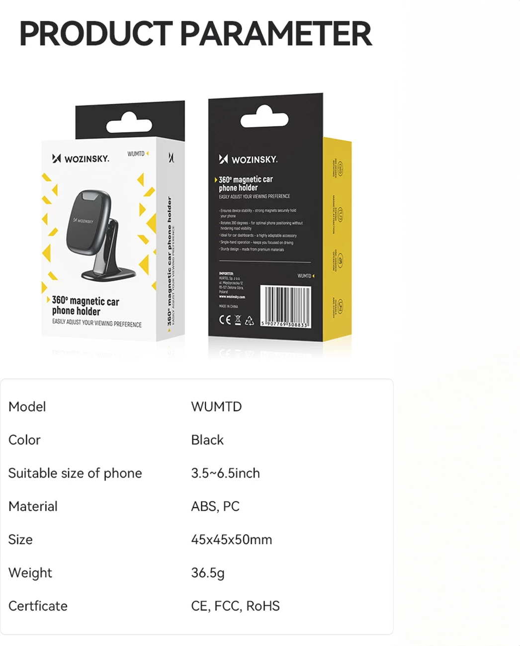 Mbështjellës magnetik për makinë Wozinsky WUMTD, për panel, i zi