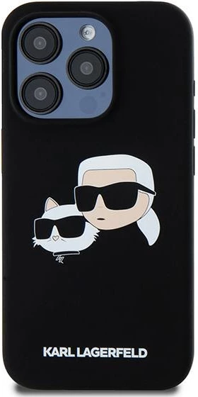Mbështjellës Karl Lagerfeld Silicone Karl & Choupette MagSafe për iPhone 15 Pro, i zi