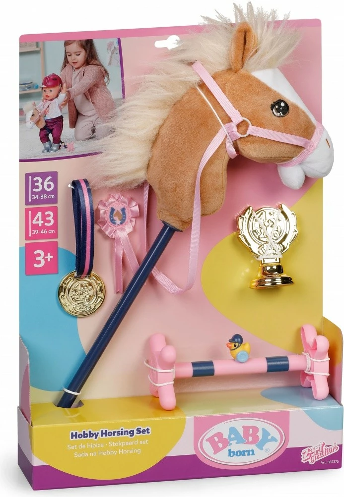 Set hobby horsing me kalë në shkop, Zapf Baby Born, 837375-116725, për kukulla 36 cm dhe 43 cm, shumëngjyrësh