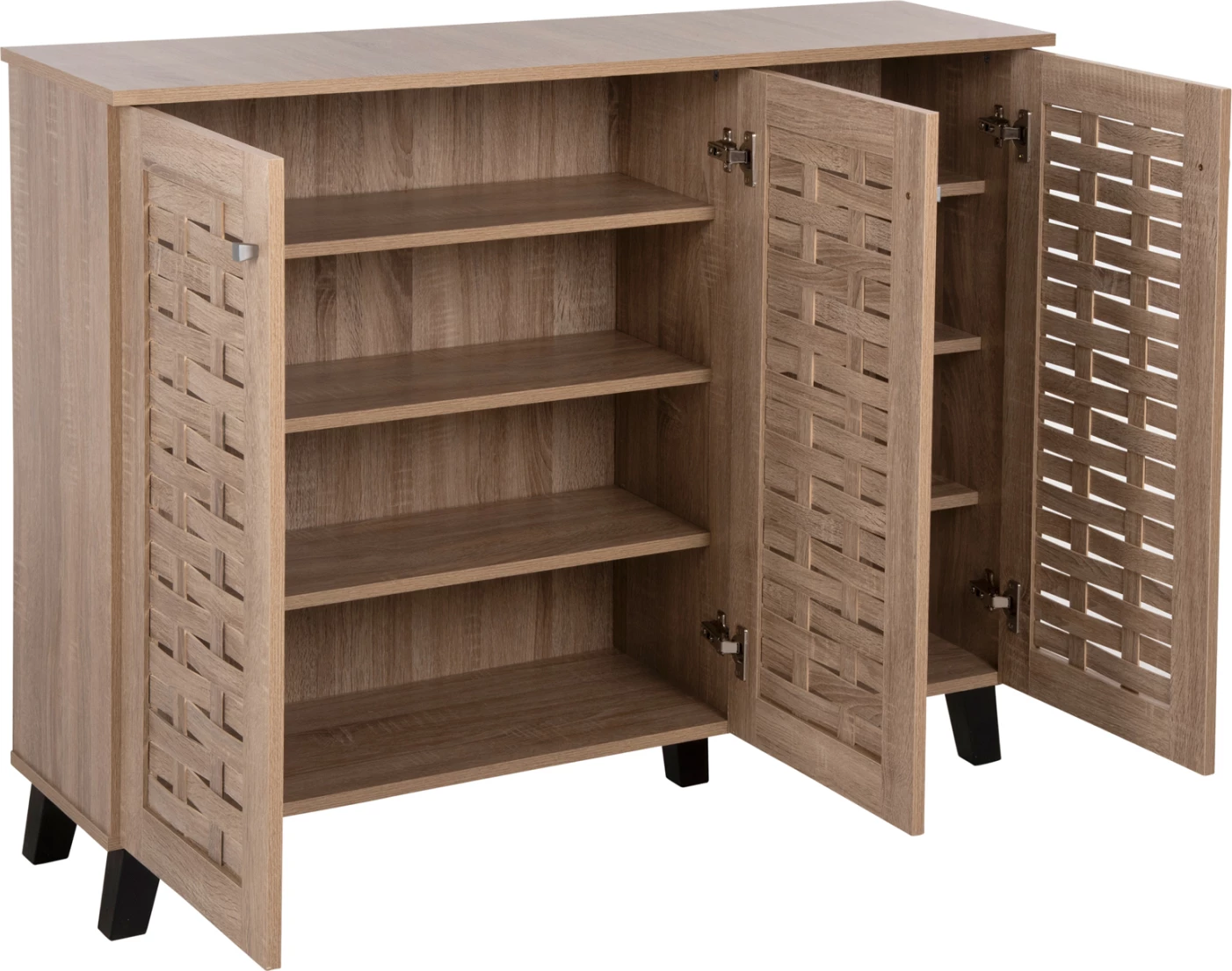 Dollap këpucësh PRODY, melaminë, ngjyrë Sonama, 3 dyer, 115x34x89H cm