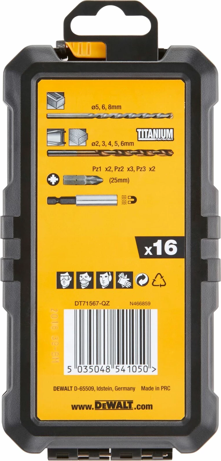 Set bitash dhe burgjish DeWalt DT71567, 16 copë, me kuti plastike, e verdhë/zezë
