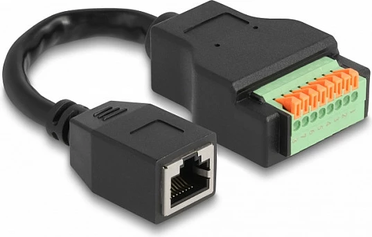 Adapter kabllo rrjeti DeLOCK RJ45 Cat5e në bllok terminali 8-pin, 0.15 m, i zi