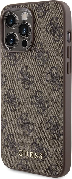 Mbështjellës Guess 4G Metal Gold Logo për iPhone 15 Pro Max, Kafe