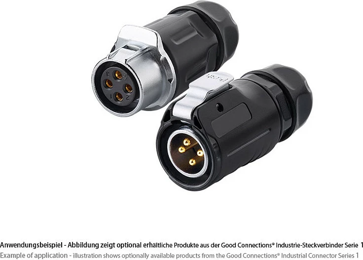 Konektor industrial femër GoodConnections S1, Power 4-Pin, M20, i zi/argjendtë