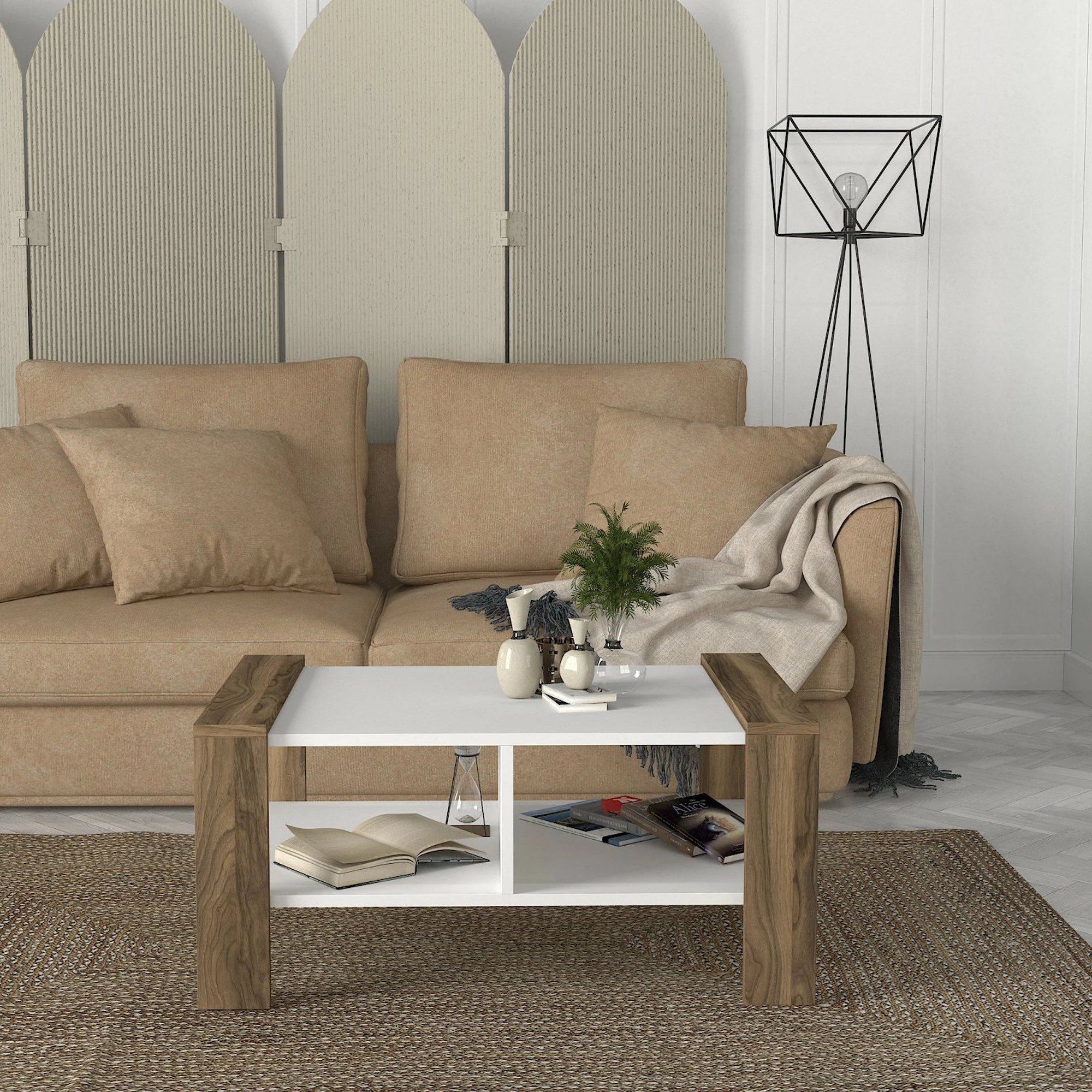 Tavolinë kafeje Skye Decor, Erica, e bardhë dhe arre