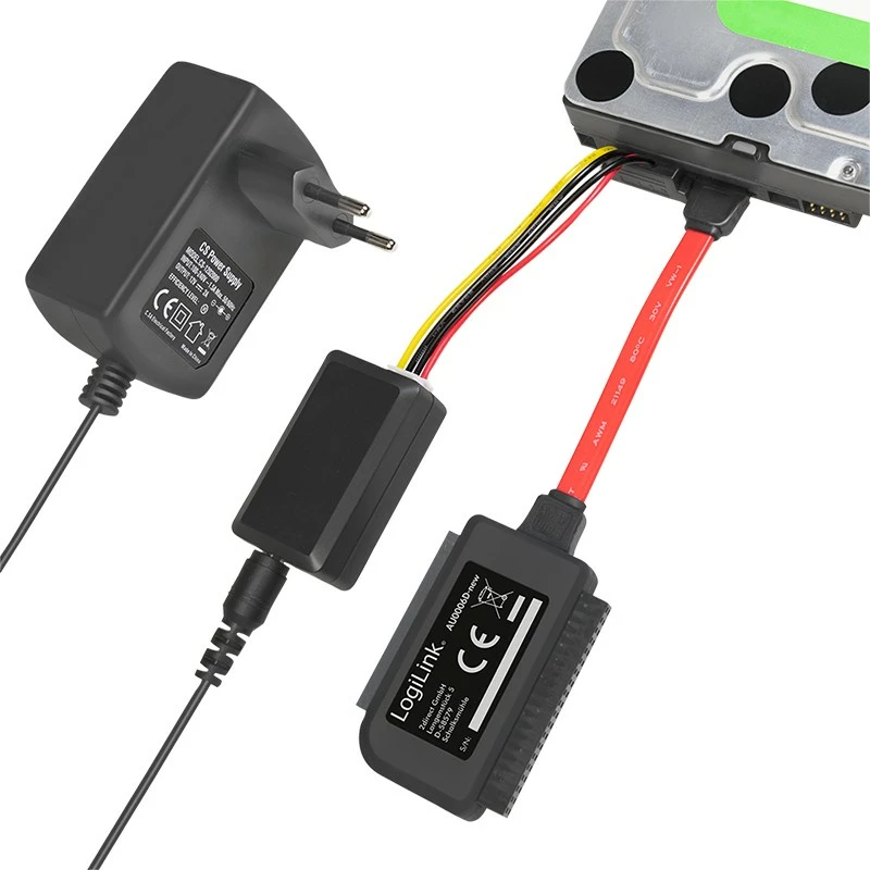 Adapter LogiLink AU0006C, USB Type-A, IDE/ATA, SATA, 1.2 m, e zezë
