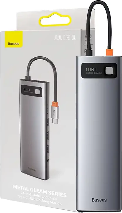 Kasë Baseus Metal Gleam Series CAHUB-CT0G, 11 porte, USB-C, HDMI, VGA, RJ45, Gri