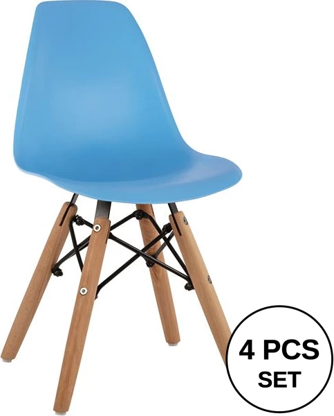 Karrige Twist për fëmijë FH8453.08 me këmbë druri & ndenjëse Blu PP 30,5x33x59 cm, set prej 4 copë