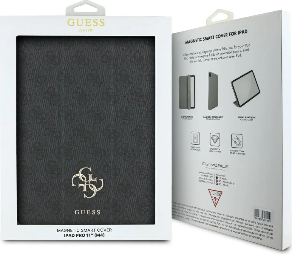Mbështjellës Guess Magnetic 4G Big Logo për iPad Pro 11" 2024, i zi