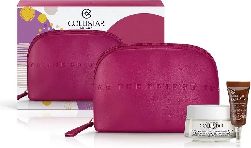 Set për kujdes fytyre dhe sysh Collistar Attivi Puri collagen creamy balm + eye cream + cosmetic bag për femra, 50ml + 5ml + çantë kozmetike