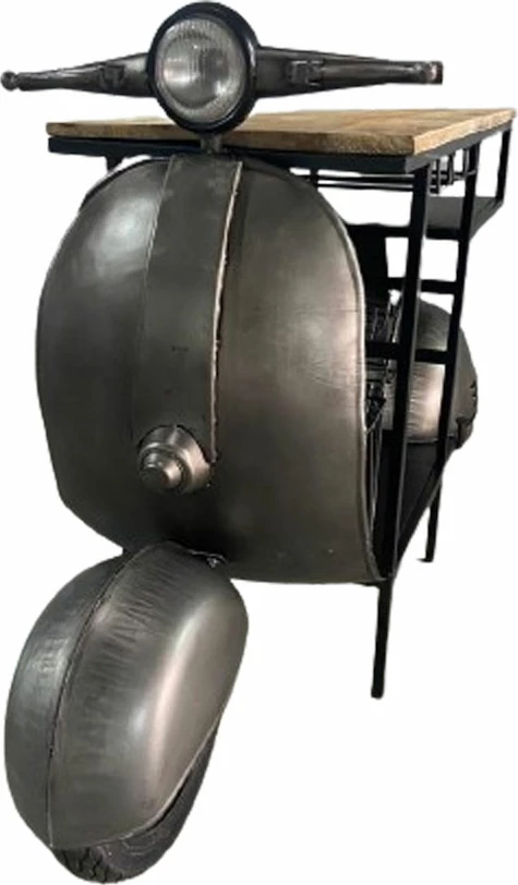 Konsol bar në formë skuter, metal gunmetal, dru natyral, 183x51x102
