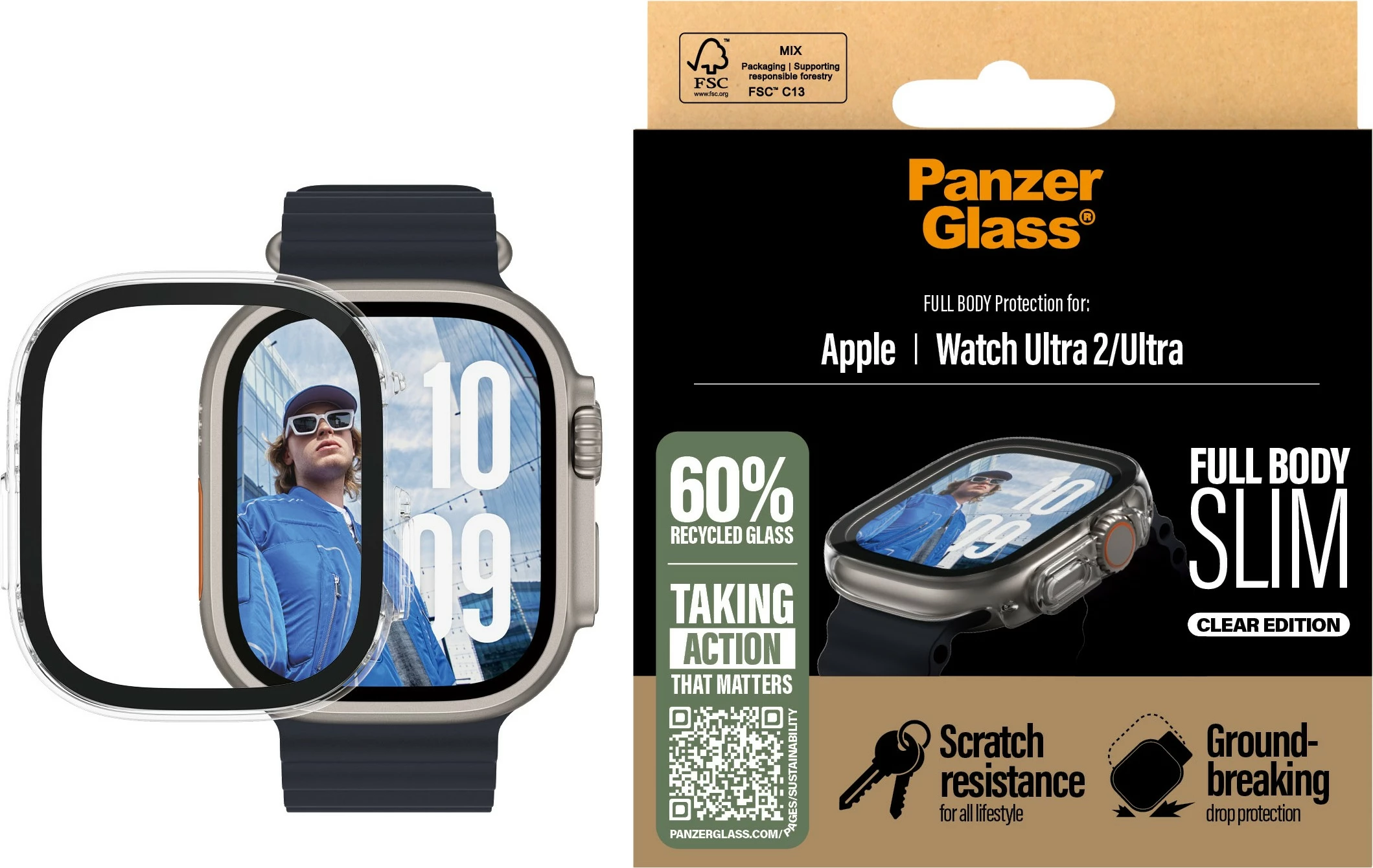 Mbrojtës ekrani PanzerGlass për Apple Watch Ultra 2, transparent
