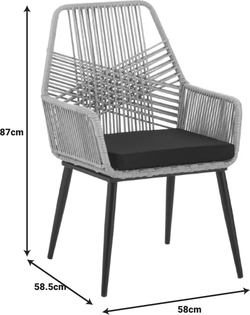 Set tavoline me karrige Naoki-Tanish 5 copë, xham-pe rattan, ngjyrë natyrale me këmbë të zeza, 140x80x78cm