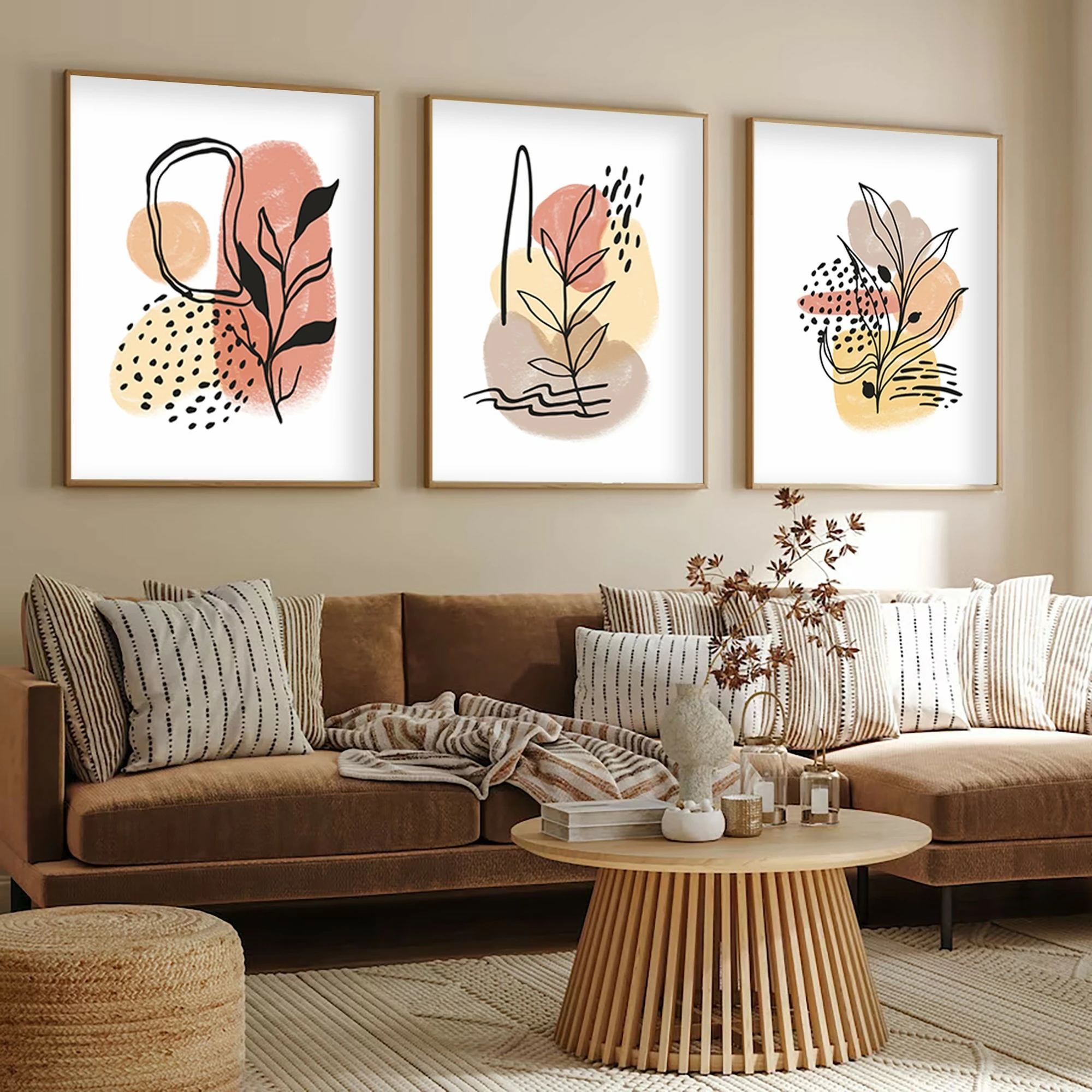 Pikturë dekorative me kornizë, MDF, shumëngjyrëshe, set prej 3 copash, Wallity, Huhu226, 50x70cm