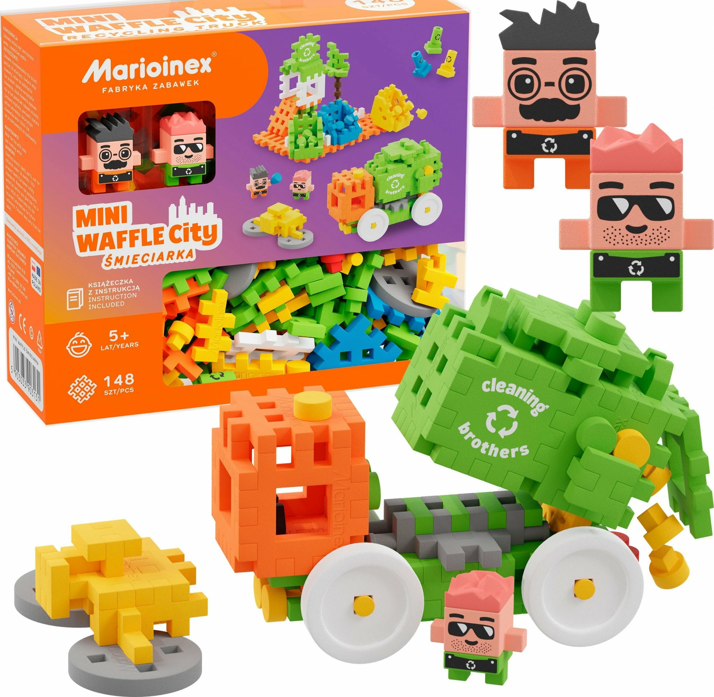 Set blloqesh ndërtimi Marioinex Mini Waffle City Kamion mbeturinash 03131, 148 copë, 2 figurina