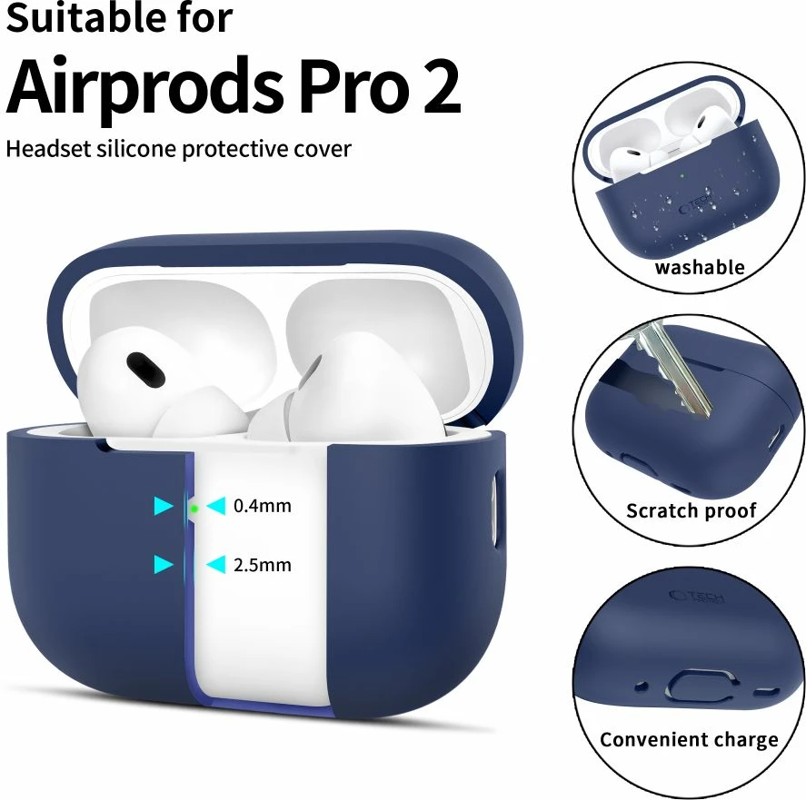 Mbështjellës Tech-Protect për AirPods Pro/Pro 2, Silikon, Kaltër