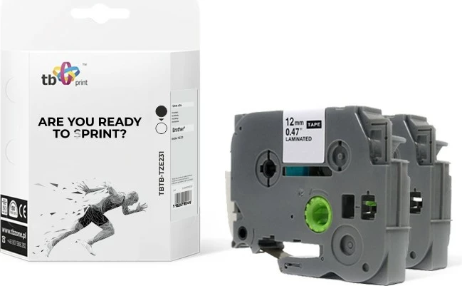 Shirit etiketime TB Print TBTB-TZE231 për Brother TZE-231, 12mm x 8m, 2 copë, bardhë/zi