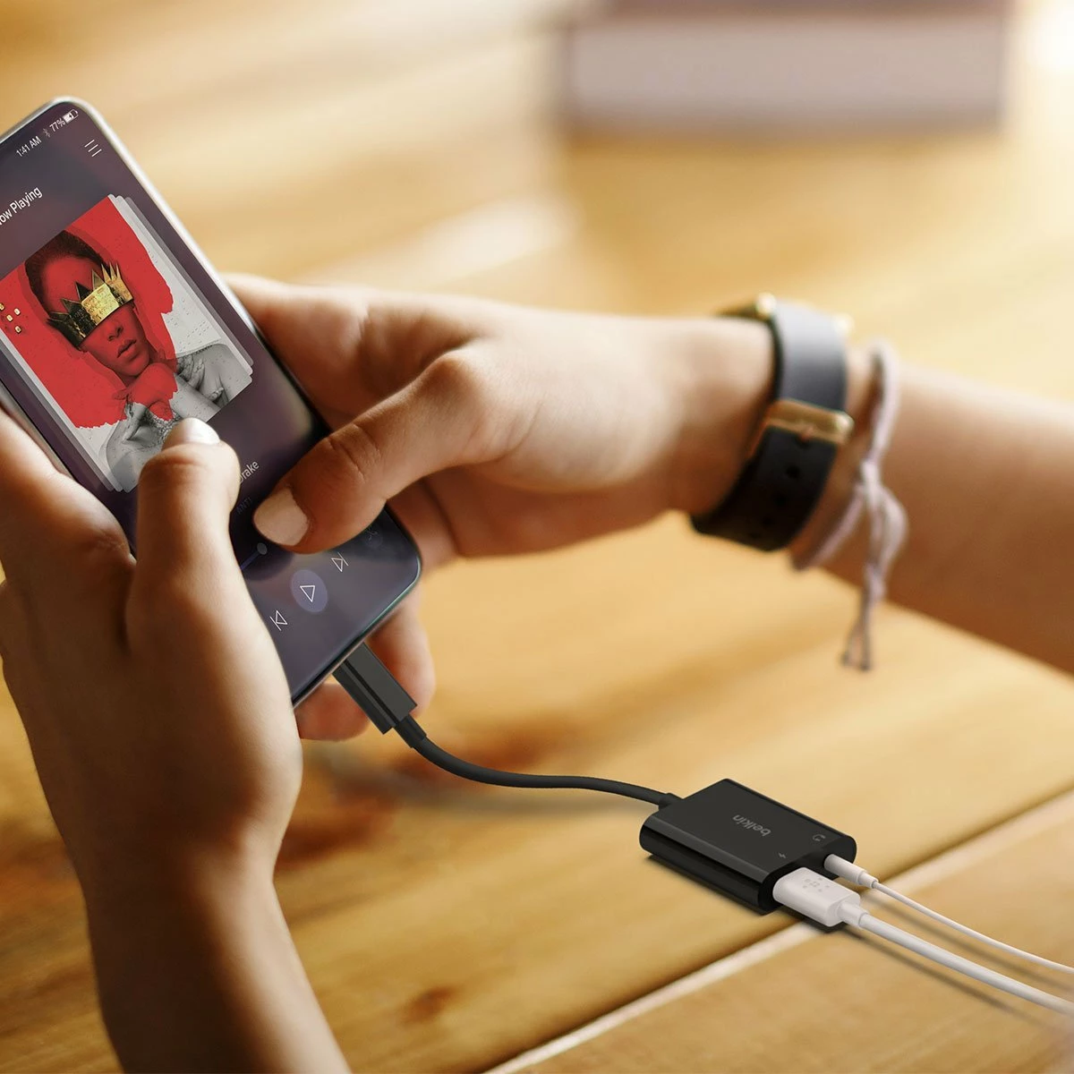 Adapter audio USB-C në 3.5mm + USB-C Belkin RockStar NPA004BTBK, 16.5 cm, 60W, i zi