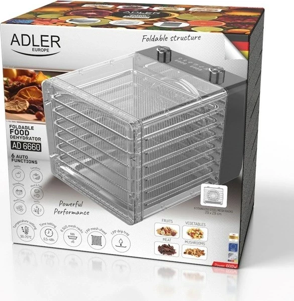 Tharëse kërpudhash, frutash dhe perimesh Adler AD 6660, 600 W, e zezë