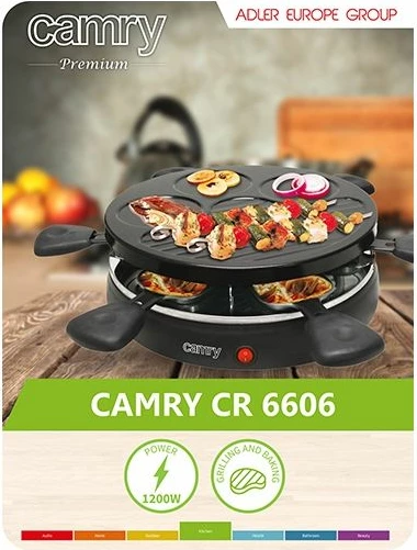 Grill raclette elektrik CAMRY CR6606 1200W 6 tiganë raclette, i zi