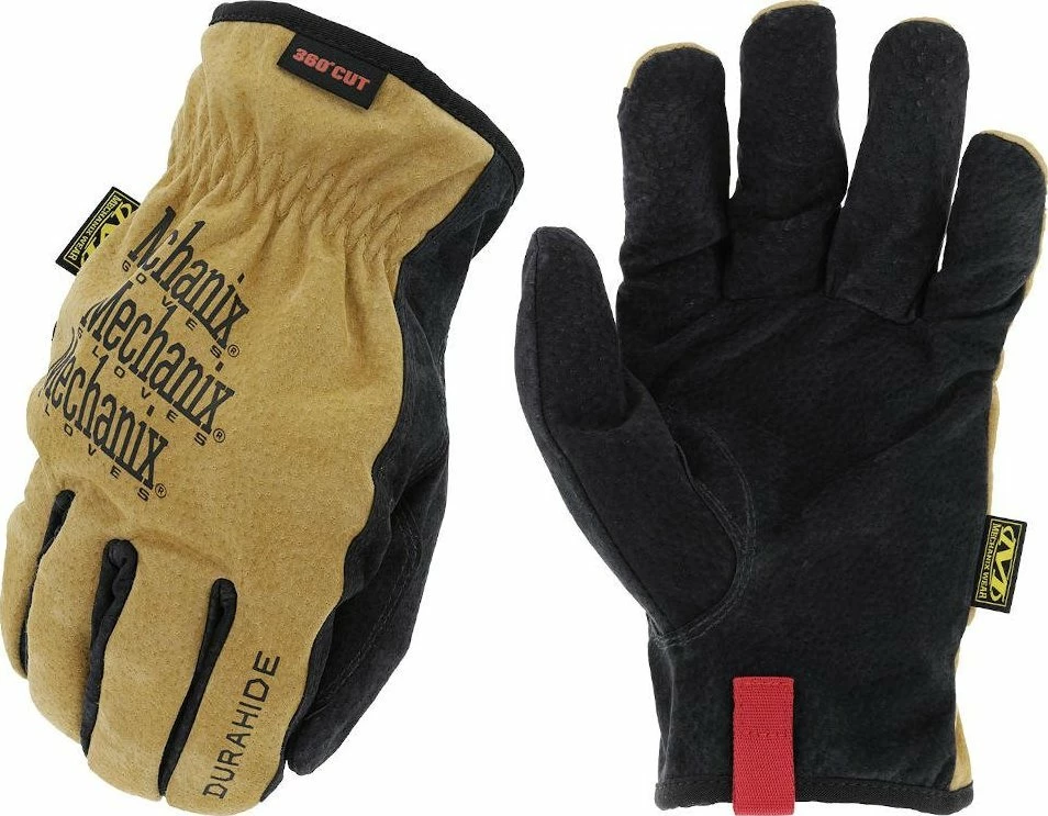 Doreza pune lëkure Mechanix Wear DuraHide Driver E6-360, 360° anti-prerje (EN388 3X42E / ANSI A6), zezë/bezhë