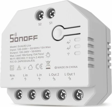 Switch smart Wi‑Fi SONOFF DUALR3 Lite 2-kanal 10A, kontroll motor/perde, i bardhë