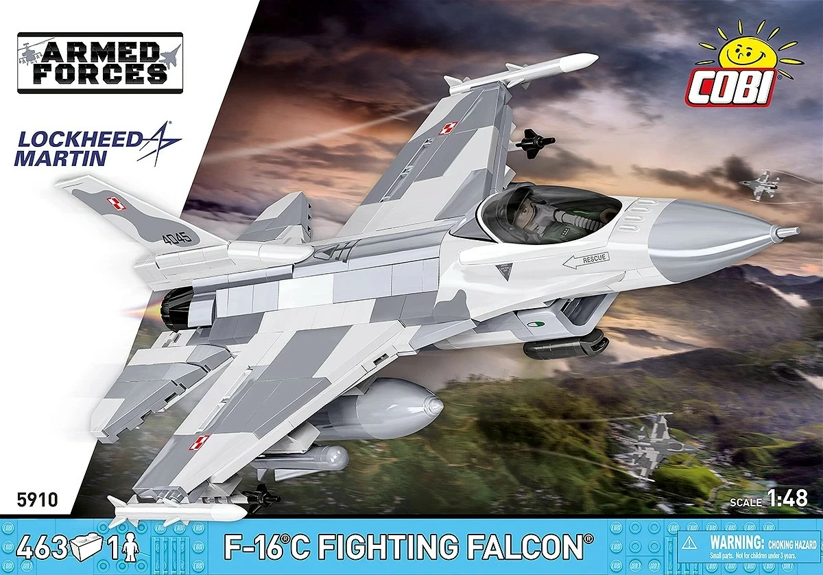 Set blloqesh ndërtimi, Cobi, F-16C Fighting Falcon COBI-5910, 463 pjesë, shkallë 1:48, me figurë pilot dhe bazament