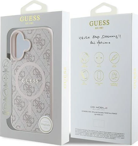 Mbështjellës Guess 4G Ring Classic Logo MagSafe për iPhone 16 Plus, Rozë