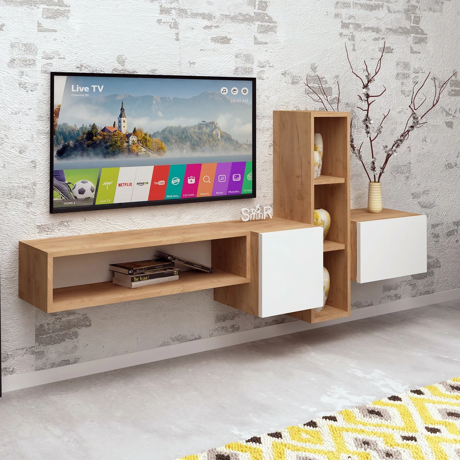 Komodë TV Hanah Home, ngjyrë kumkuat, dru lis dhe e bardhë