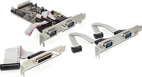 Kartë zgjerimi PCIe DeLOCK, 4x porta seriale + 1x portë paralele, Moschip