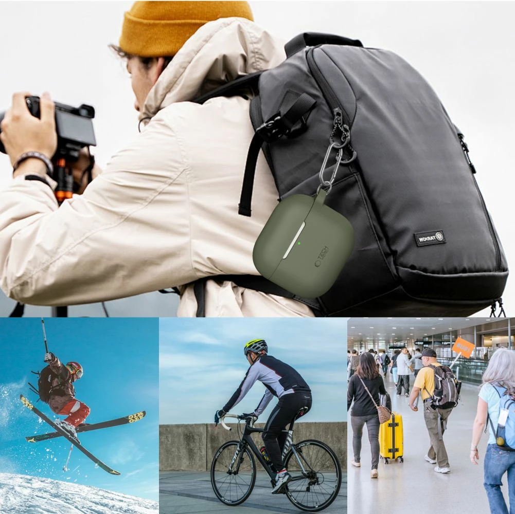 Mbështjellës silikoni për kufje Tech-Protect për AirPods 4, me karabiner, Kaltër